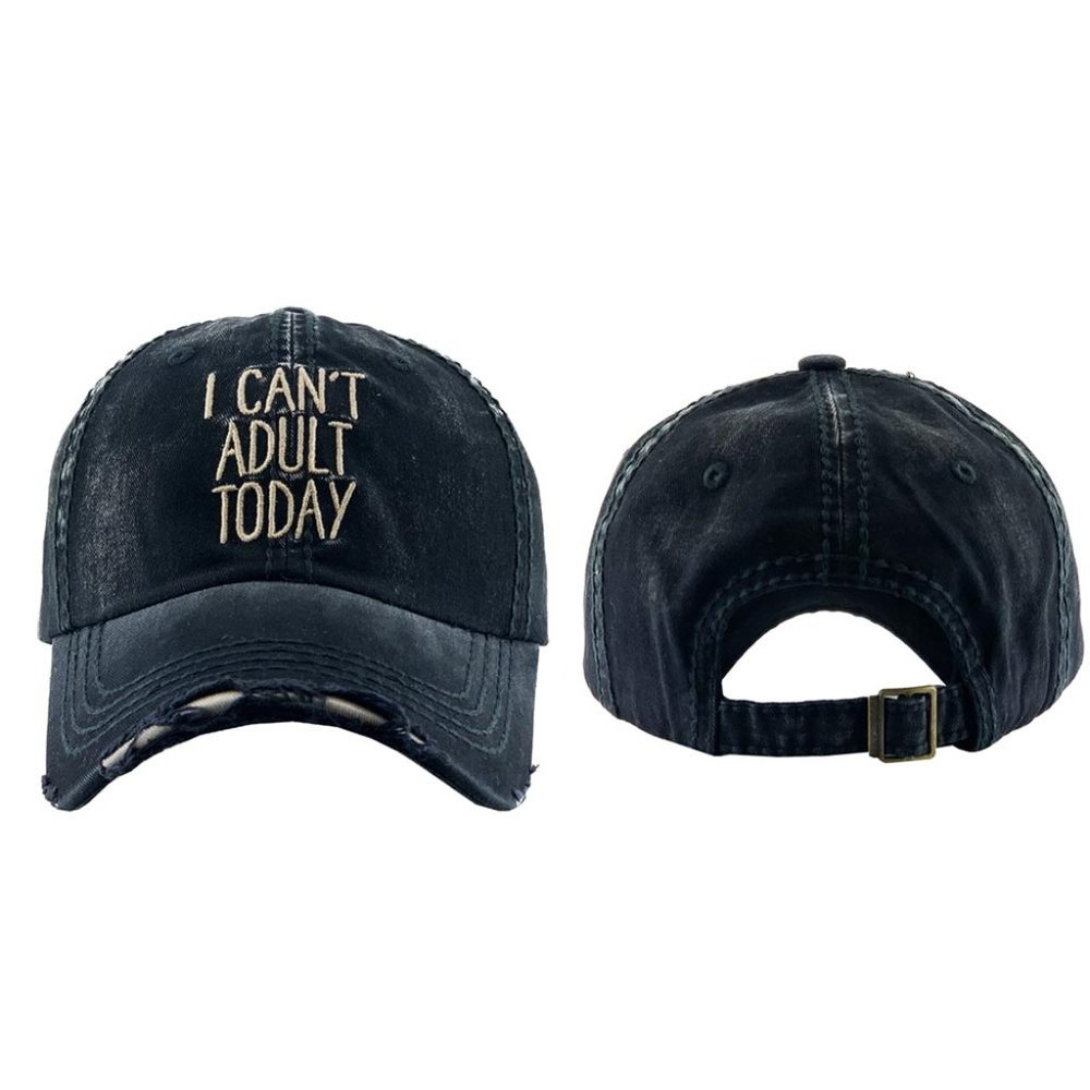 I Can't Adult Today Distressed Adjustable Denim Baseball Cap - Picture 2 of 2